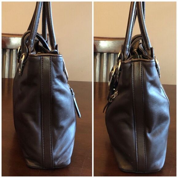 DKNY - Chocolate Brown Smooth Leather Buckle Satchel. Great Preowned Condition - Picture 9 of 15